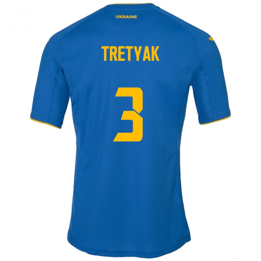 Niño Camiseta Ucrania Demyan Tretyak #3 Azul 2ª Equipación 24-26 La Camisa