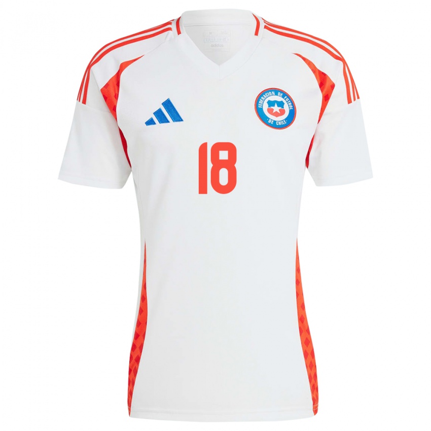 Niño Camiseta Chile Camila Sáez #18 Blanco 2ª Equipación 24-26 La Camisa