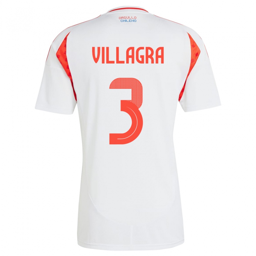 Niño Camiseta Chile Jonathan Villagra #3 Blanco 2ª Equipación 24-26 La Camisa