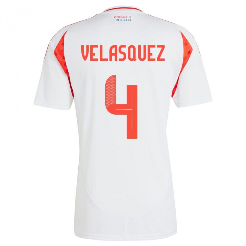 Niño Camiseta Chile Lucas Velásquez #4 Blanco 2ª Equipación 24-26 La Camisa