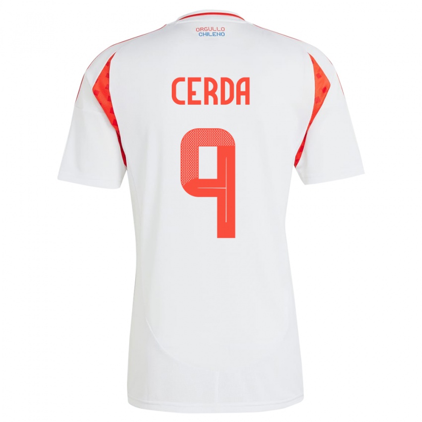 Niño Camiseta Chile Axel Cerda #9 Blanco 2ª Equipación 24-26 La Camisa