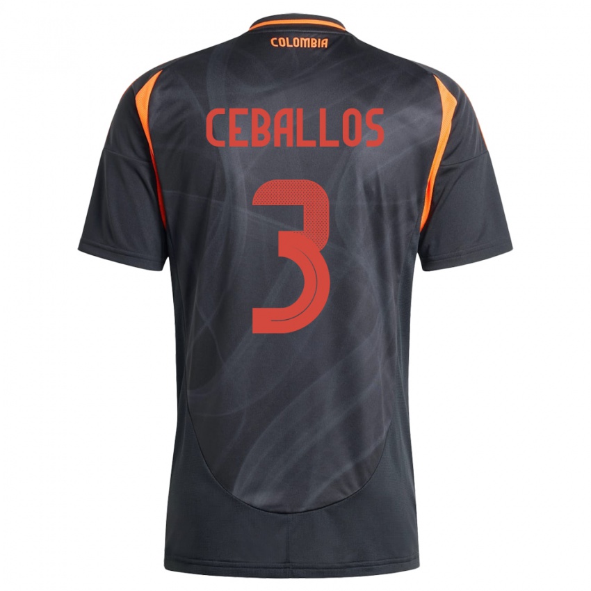 Niño Camiseta Colombia Brayan Ceballos #3 Negro 2ª Equipación 24-26 La Camisa