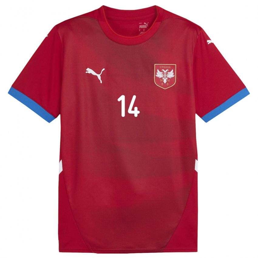 Hombre Camiseta Serbia Vesna Milivojevic #14 Rojo 1ª Equipación 24-26 La Camisa