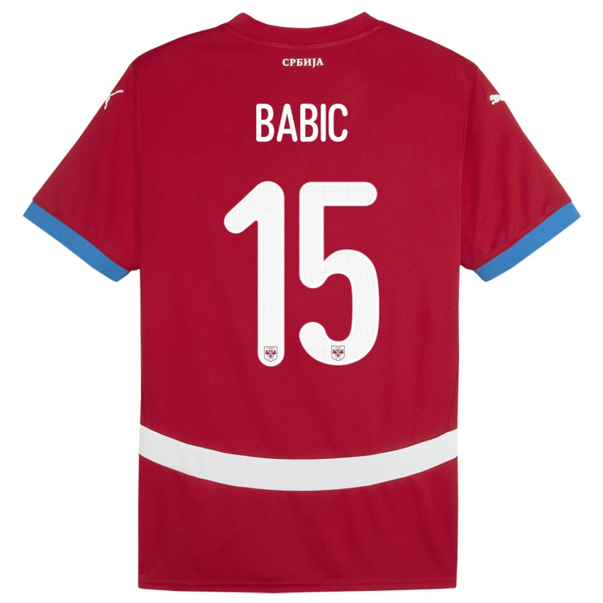 Hombre Camiseta Serbia Srdjan Babic #15 Rojo 1ª Equipación 24-26 La Camisa