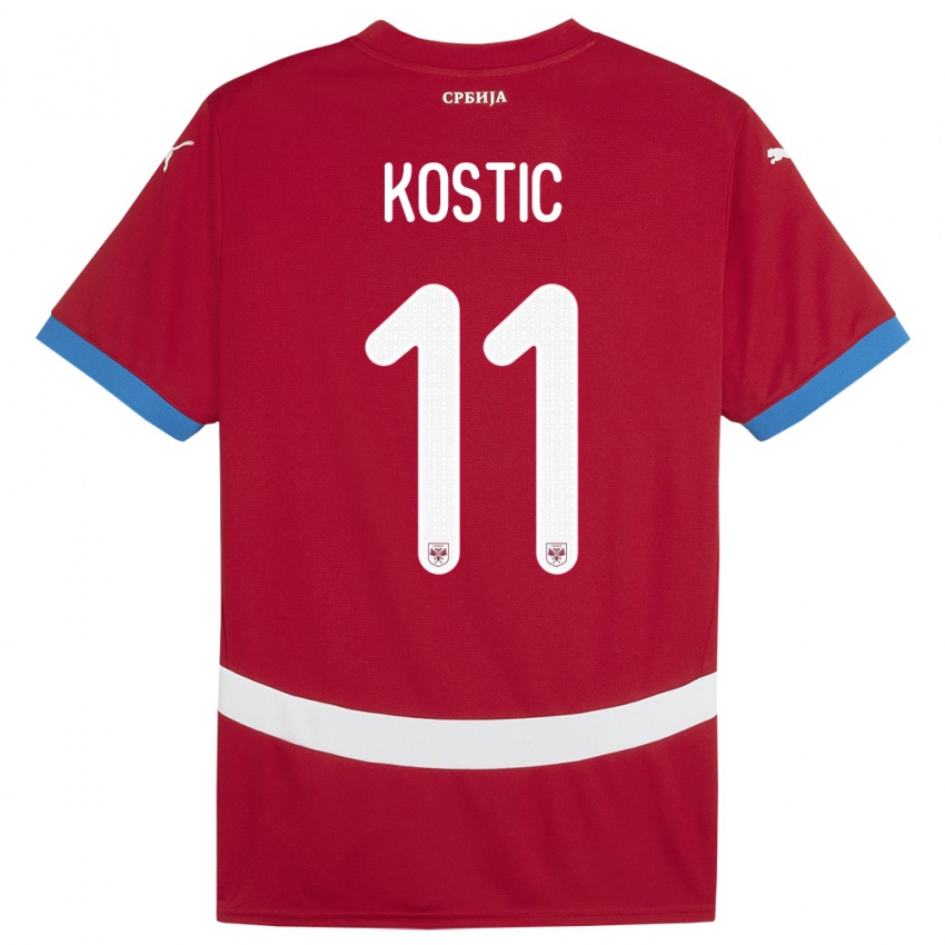 Hombre Camiseta Serbia Filip Kostic #11 Rojo 1ª Equipación 24-26 La Camisa