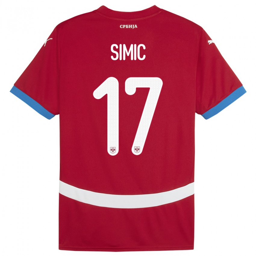 Hombre Camiseta Serbia Jan Carlo Simic #17 Rojo 1ª Equipación 24-26 La Camisa