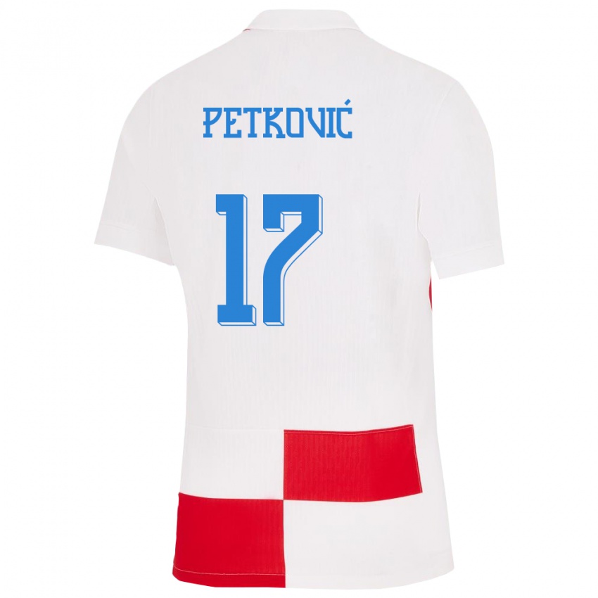 Hombre Camiseta Croacia Bruno Petkovic #17 Blanco Rojo 1ª Equipación 24-26 La Camisa