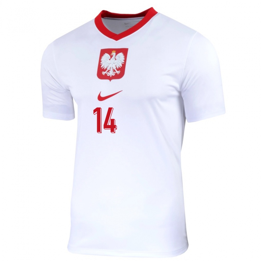 Hombre Camiseta Polonia Jakub Kiwior #14 Blanco 1ª Equipación 24-26 La Camisa