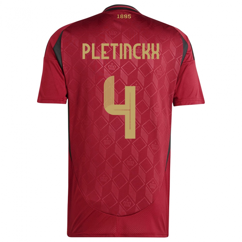 Hombre Camiseta Bélgica Ewoud Pletinckx #4 Borgoña 1ª Equipación 24-26 La Camisa