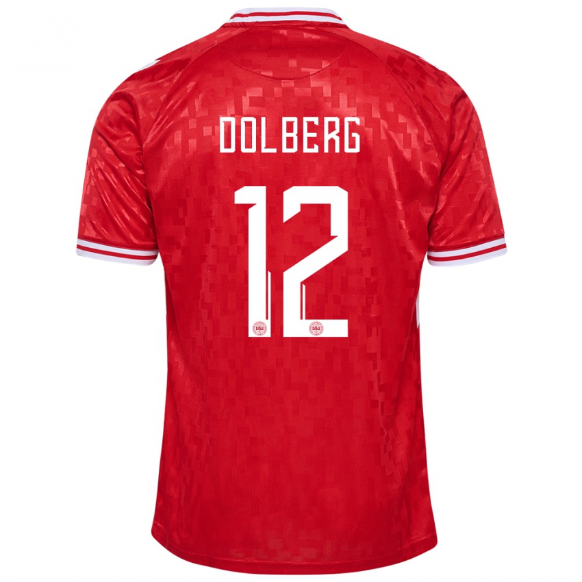 Hombre Camiseta Dinamarca Kasper Dolberg #12 Rojo 1ª Equipación 24-26 La Camisa