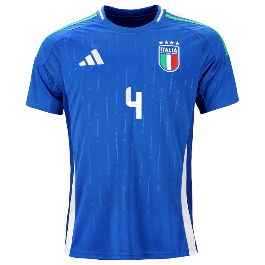 Hombre Camiseta Italia Alessandro Buongiorno #4 Azul 1ª Equipación 24-26 La Camisa