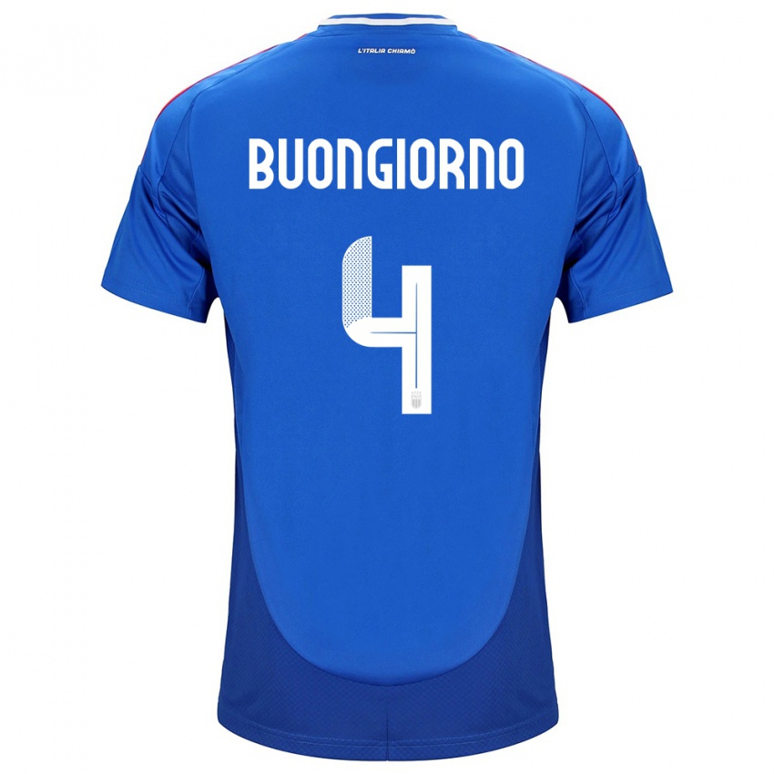 Hombre Camiseta Italia Alessandro Buongiorno #4 Azul 1ª Equipación 24-26 La Camisa