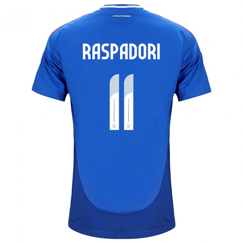 Hombre Camiseta Italia Giacomo Raspadori #11 Azul 1ª Equipación 24-26 La Camisa