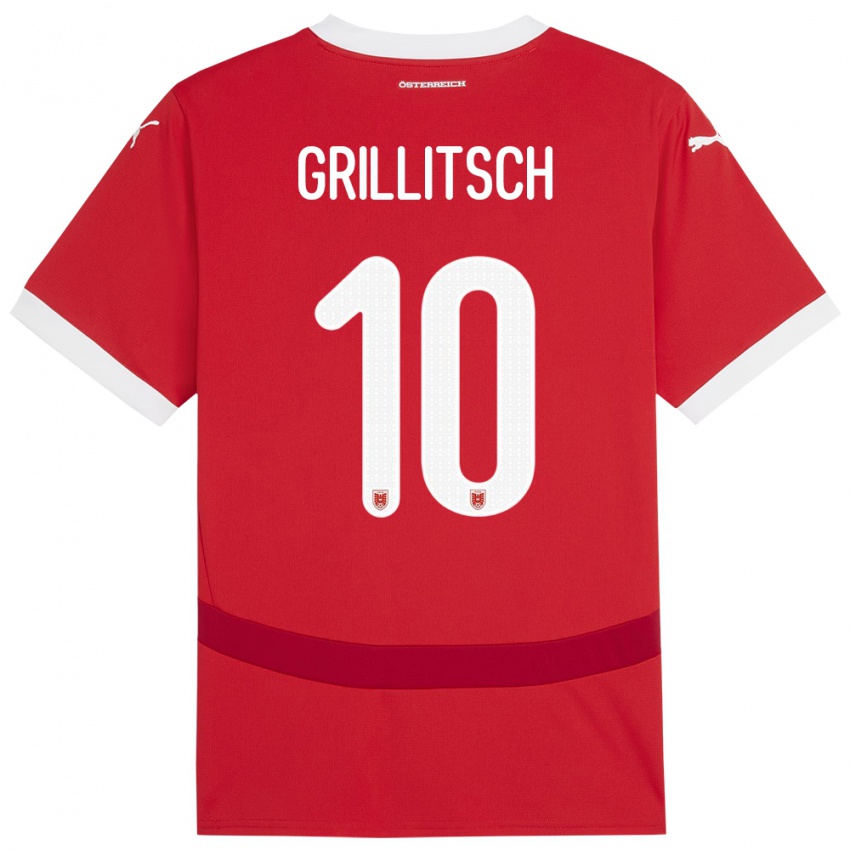 Hombre Camiseta Austria Florian Grillitsch #10 Rojo 1ª Equipación 24-26 La Camisa