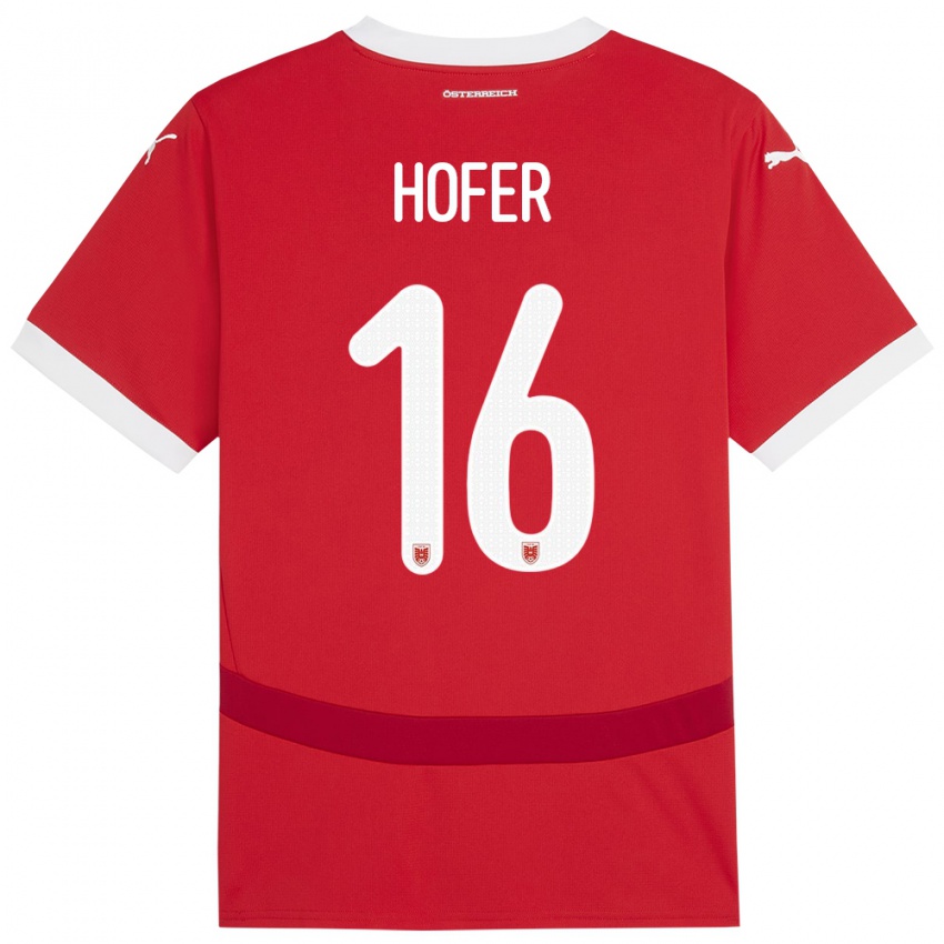 Hombre Camiseta Austria Raphael Hofer #16 Rojo 1ª Equipación 24-26 La Camisa