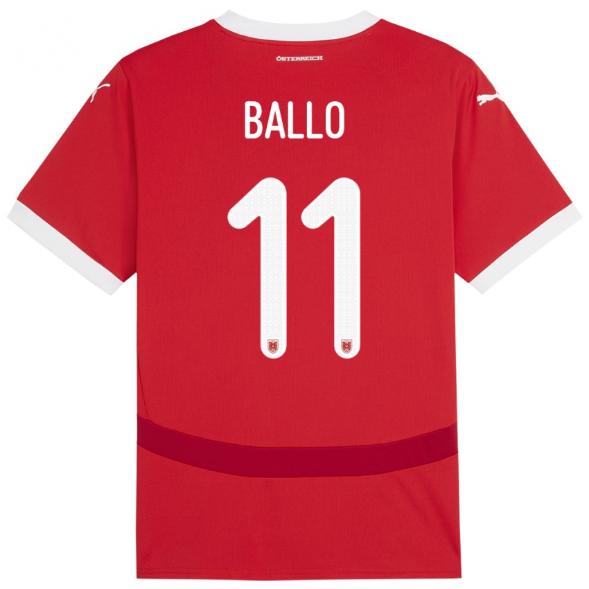 Hombre Camiseta Austria Thierno Ballo #11 Rojo 1ª Equipación 24-26 La Camisa