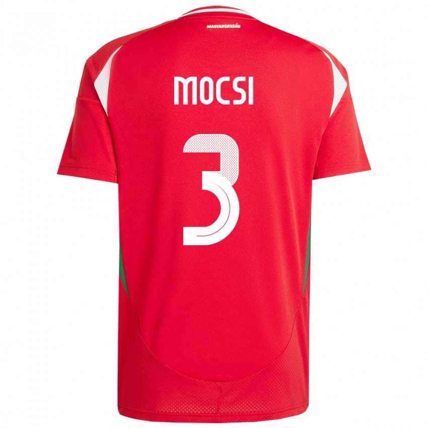 Hombre Camiseta Hungría Attila Mocsi #3 Rojo 1ª Equipación 24-26 La Camisa