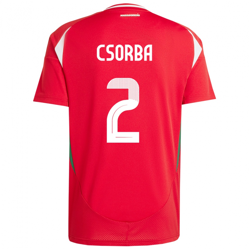 Hombre Camiseta Hungría Dominik Csorba #2 Rojo 1ª Equipación 24-26 La Camisa