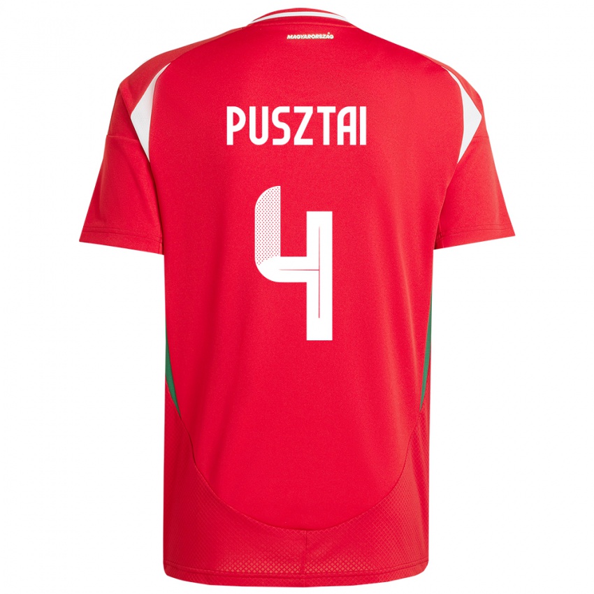 Hombre Camiseta Hungría Sára Pusztai #4 Rojo 1ª Equipación 24-26 La Camisa