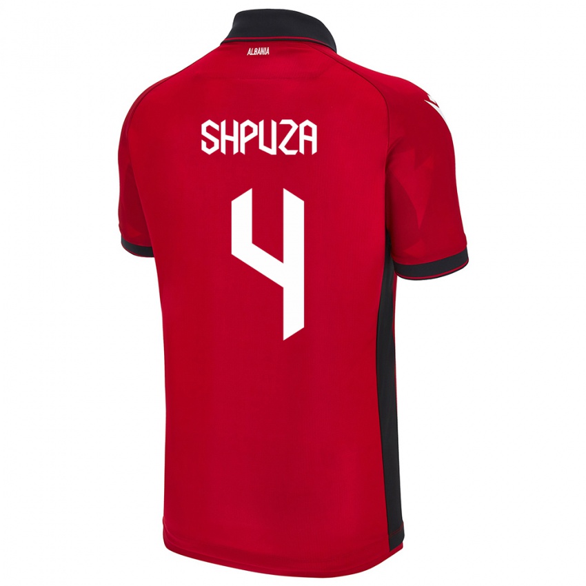 Hombre Camiseta Albania Kleo Shpuza #4 Rojo 1ª Equipación 24-26 La Camisa