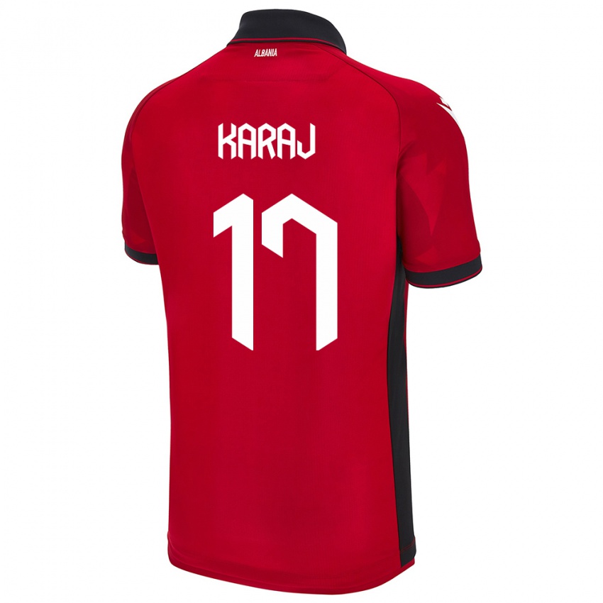 Hombre Camiseta Albania Eraldo Karaj #17 Rojo 1ª Equipación 24-26 La Camisa