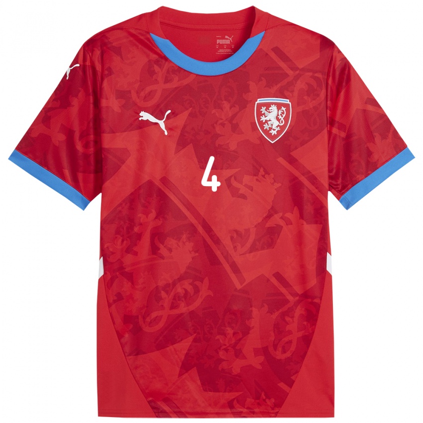 Hombre Camiseta Chequia Vitezslav Badura #4 Rojo 1ª Equipación 24-26 La Camisa