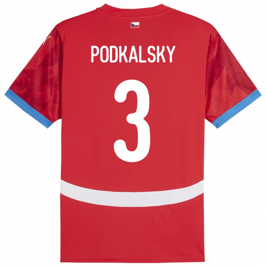 Hombre Camiseta Chequia Jakub Podkalsky #3 Rojo 1ª Equipación 24-26 La Camisa