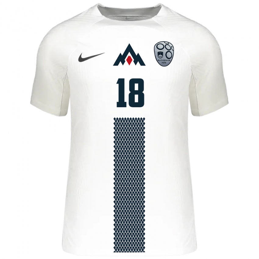 Hombre Camiseta Eslovenia Luka Mlakar #18 Blanco 1ª Equipación 24-26 La Camisa