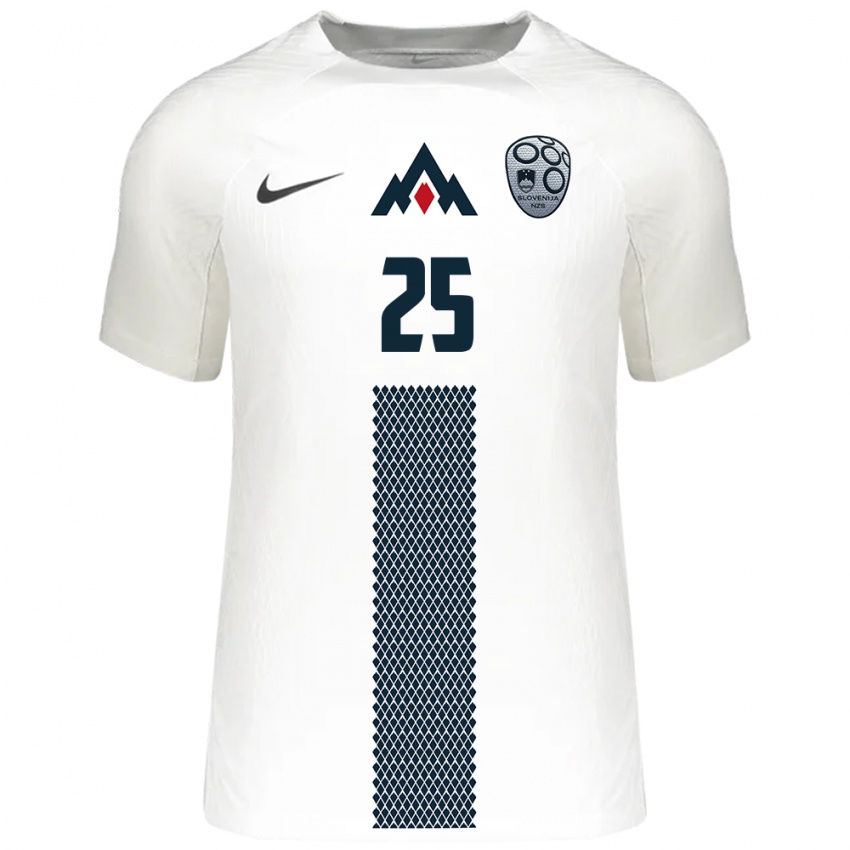 Hombre Camiseta Eslovenia Adrian Zeljkovic #25 Blanco 1ª Equipación 24-26 La Camisa