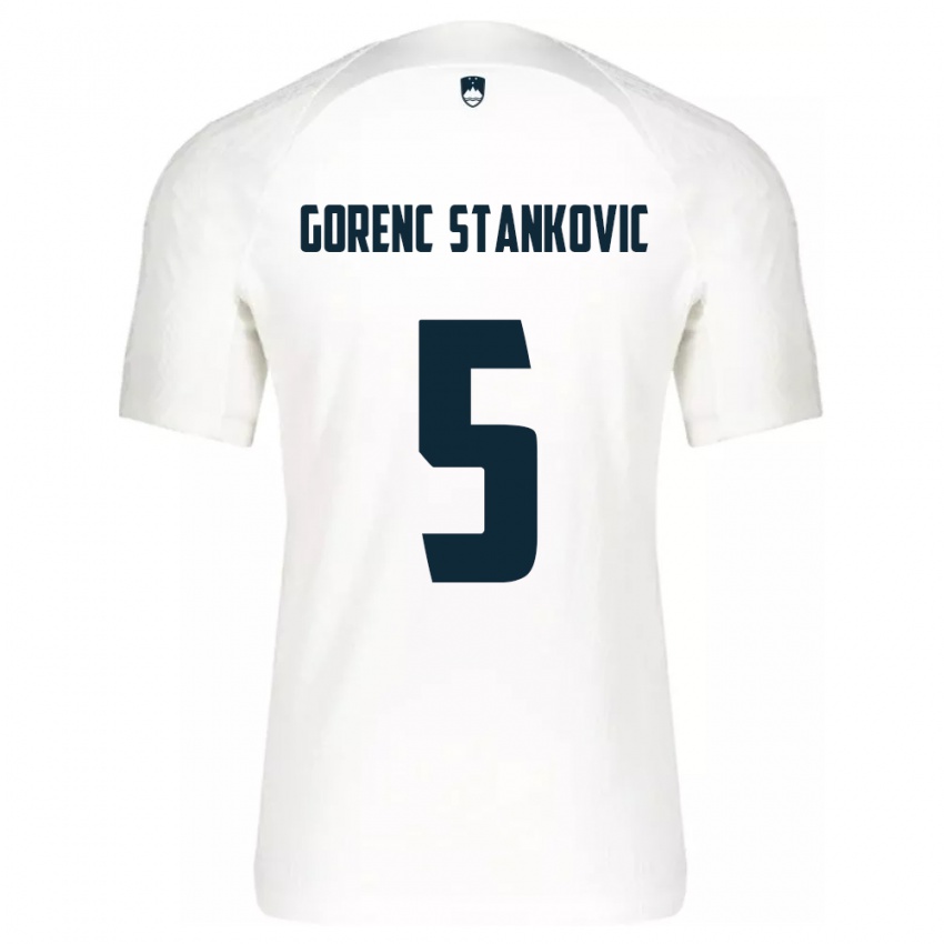 Hombre Camiseta Eslovenia Jon Gorenc Stankovic #5 Blanco 1ª Equipación 24-26 La Camisa