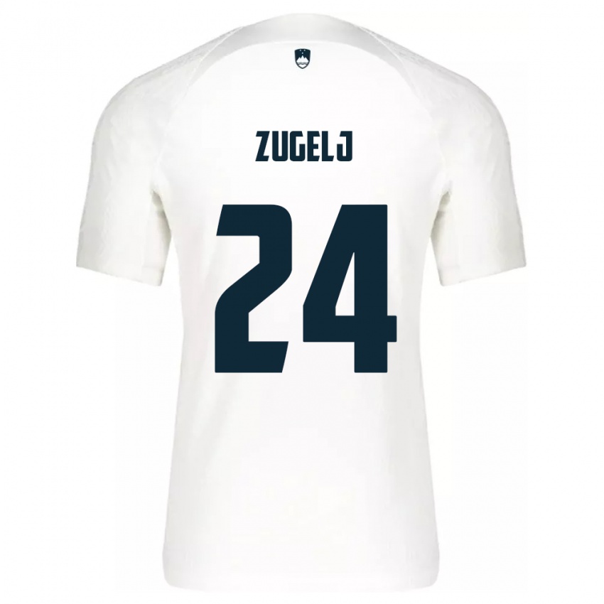 Hombre Camiseta Eslovenia Nino Zugelj #24 Blanco 1ª Equipación 24-26 La Camisa
