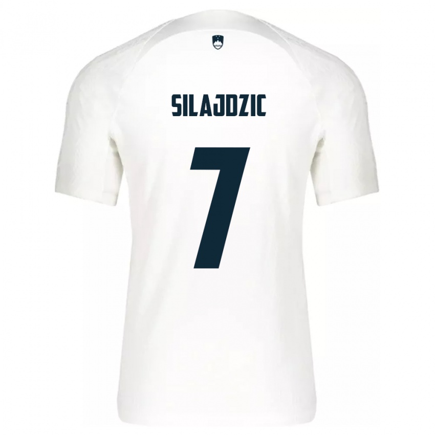 Hombre Camiseta Eslovenia Riad Silajdzic #7 Blanco 1ª Equipación 24-26 La Camisa