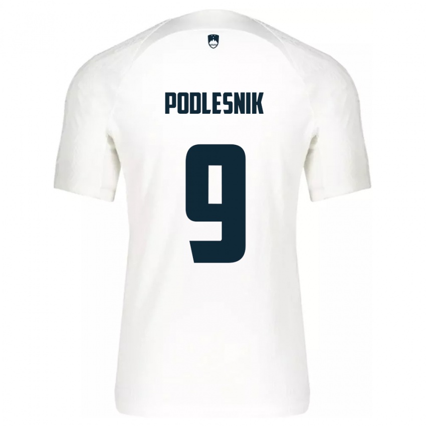 Hombre Camiseta Eslovenia Nik Podlesnik #9 Blanco 1ª Equipación 24-26 La Camisa