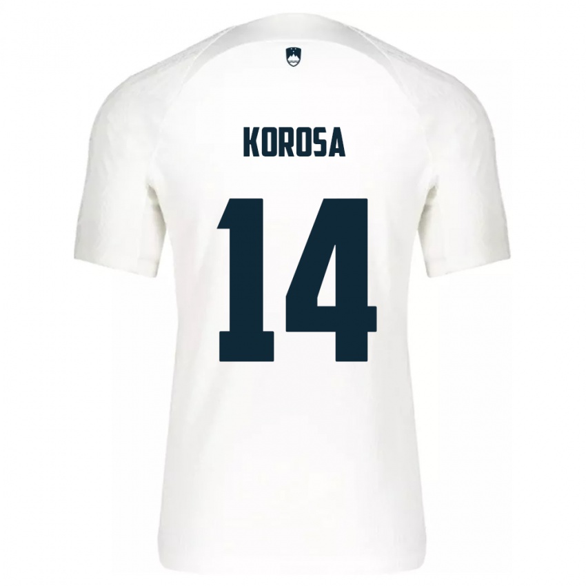 Hombre Camiseta Eslovenia Anej Koroša #14 Blanco 1ª Equipación 24-26 La Camisa