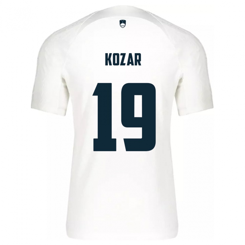 Hombre Camiseta Eslovenia Kristjan Kozar #19 Blanco 1ª Equipación 24-26 La Camisa