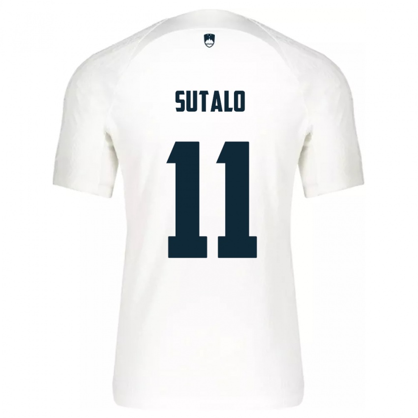 Hombre Camiseta Eslovenia Aleksej Sutalo #11 Blanco 1ª Equipación 24-26 La Camisa