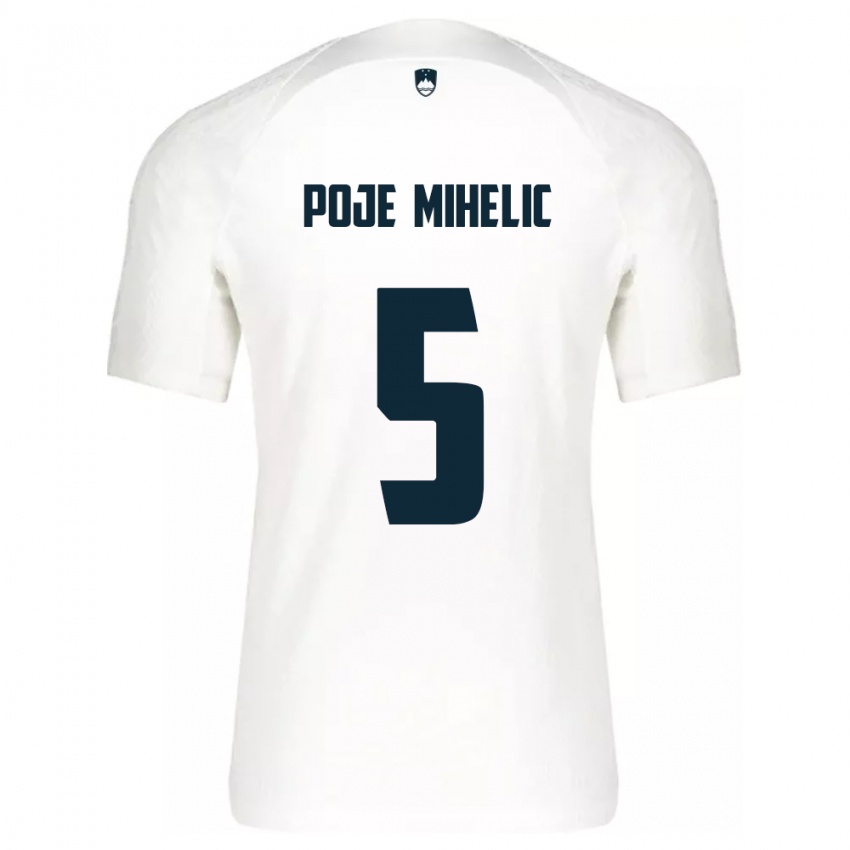 Hombre Camiseta Eslovenia Naja Poje Mihelič #5 Blanco 1ª Equipación 24-26 La Camisa