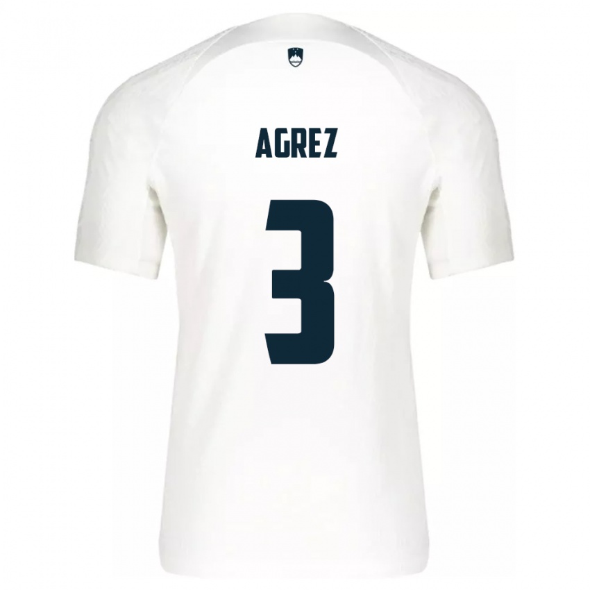 Hombre Camiseta Eslovenia Sara Agrež #3 Blanco 1ª Equipación 24-26 La Camisa