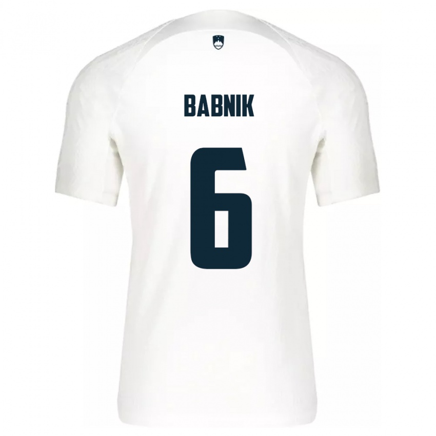 Hombre Camiseta Eslovenia Nika Babnik #6 Blanco 1ª Equipación 24-26 La Camisa