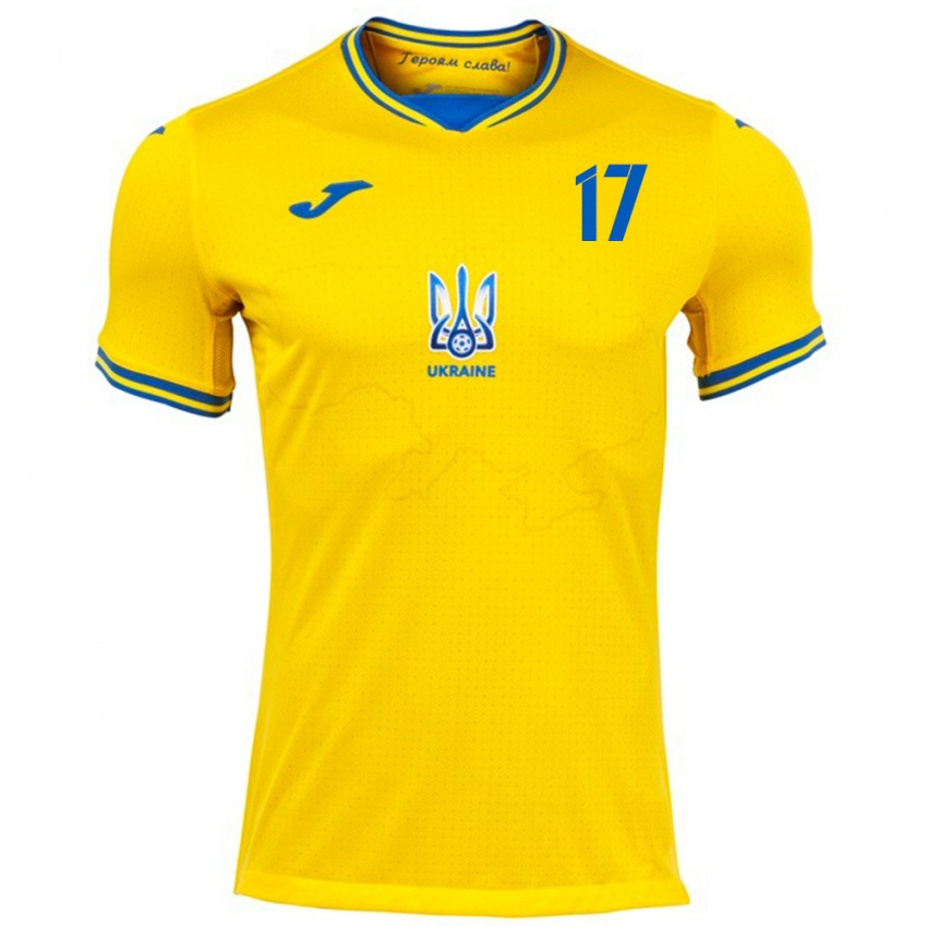 Hombre Camiseta Ucrania Ivan Denysov #17 Amarillo 1ª Equipación 24-26 La Camisa