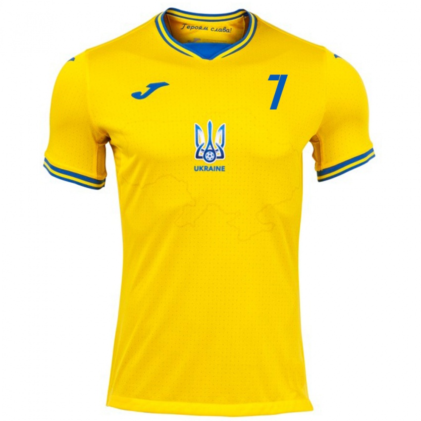 Hombre Camiseta Ucrania Kristian Shevchenko #7 Amarillo 1ª Equipación 24-26 La Camisa