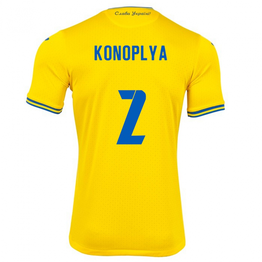 Hombre Camiseta Ucrania Yukhym Konoplya #2 Amarillo 1ª Equipación 24-26 La Camisa