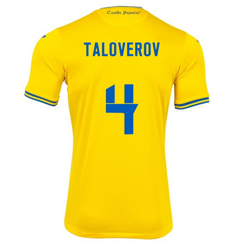 Hombre Camiseta Ucrania Maksym Taloverov #4 Amarillo 1ª Equipación 24-26 La Camisa