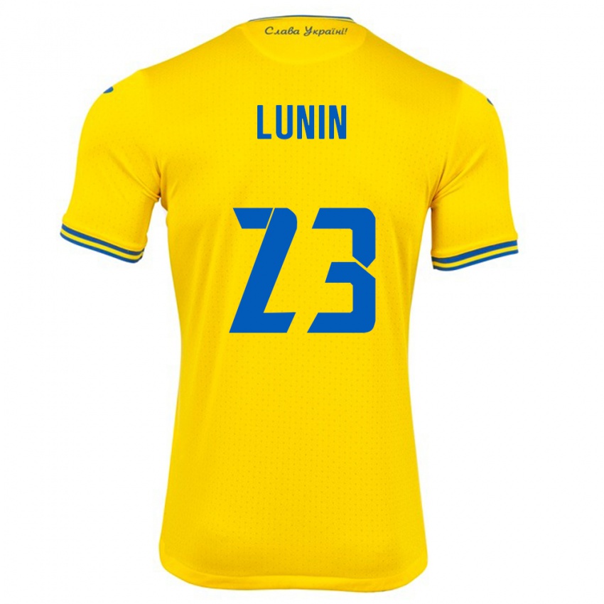 Hombre Camiseta Ucrania Andriy Lunin #23 Amarillo 1ª Equipación 24-26 La Camisa