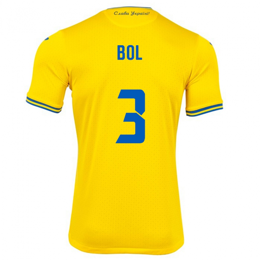 Hombre Camiseta Ucrania Anton Bol #3 Amarillo 1ª Equipación 24-26 La Camisa