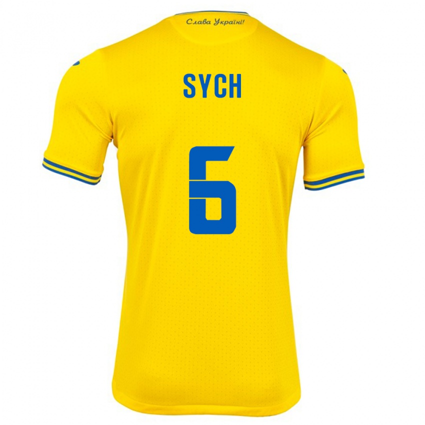 Hombre Camiseta Ucrania Oleksiy Sych #6 Amarillo 1ª Equipación 24-26 La Camisa