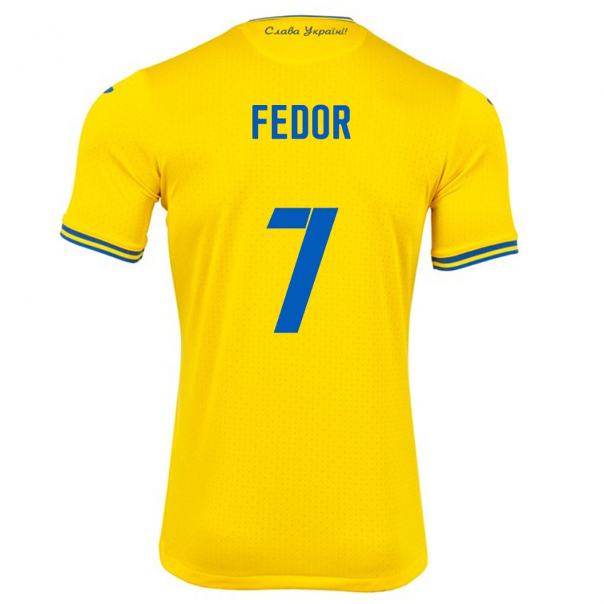 Hombre Camiseta Ucrania Oleg Fedor #7 Amarillo 1ª Equipación 24-26 La Camisa