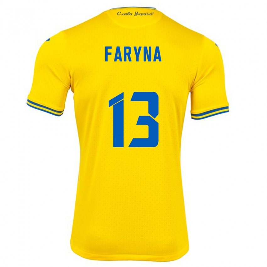 Hombre Camiseta Ucrania Maryan Faryna #13 Amarillo 1ª Equipación 24-26 La Camisa