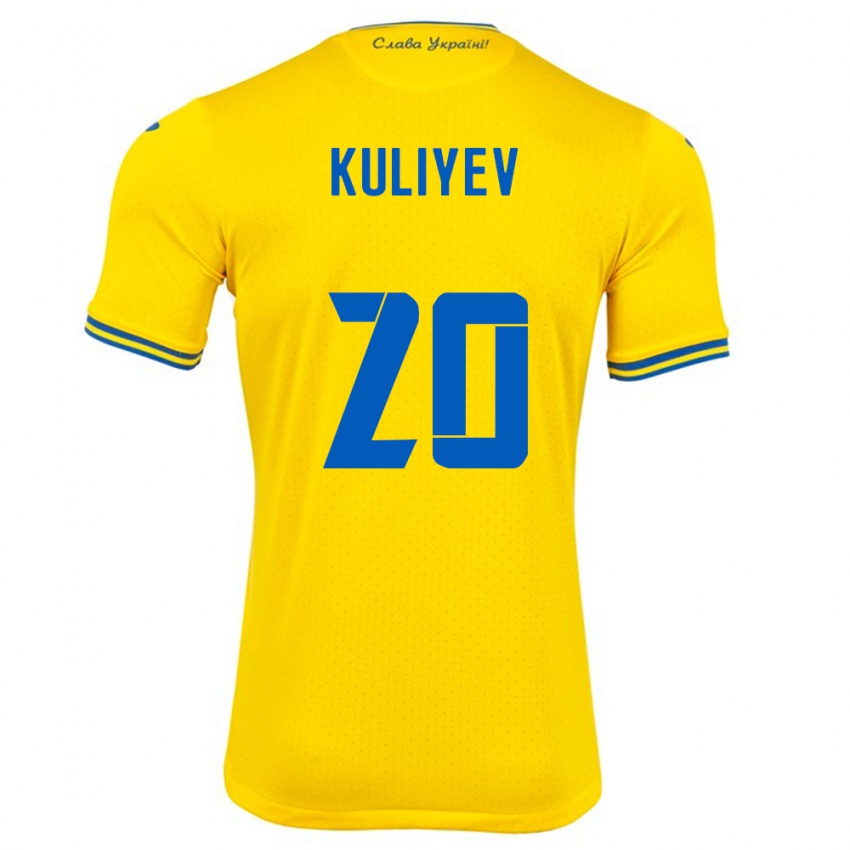 Hombre Camiseta Ucrania Eldar Kuliyev #20 Amarillo 1ª Equipación 24-26 La Camisa