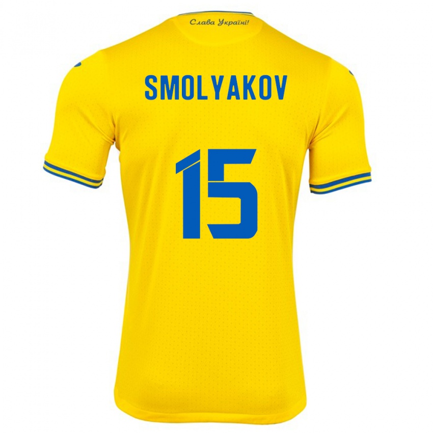 Hombre Camiseta Ucrania Artem Smolyakov #15 Amarillo 1ª Equipación 24-26 La Camisa